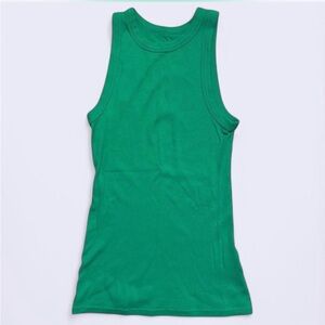 Green Ribbed Sleeveless Women's Top